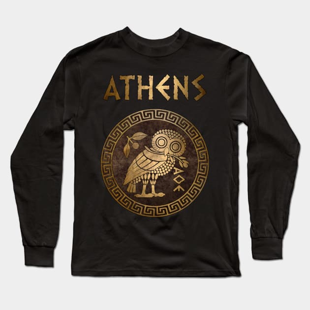 Athens Ancient Symbol of Athena Athenian Owl Long Sleeve T-Shirt by AgemaApparel